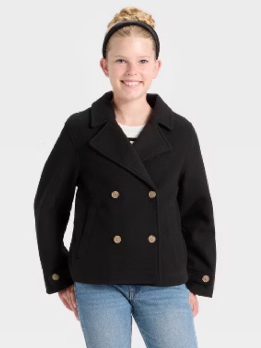 Classic Black Peacoat Jacket for Kids